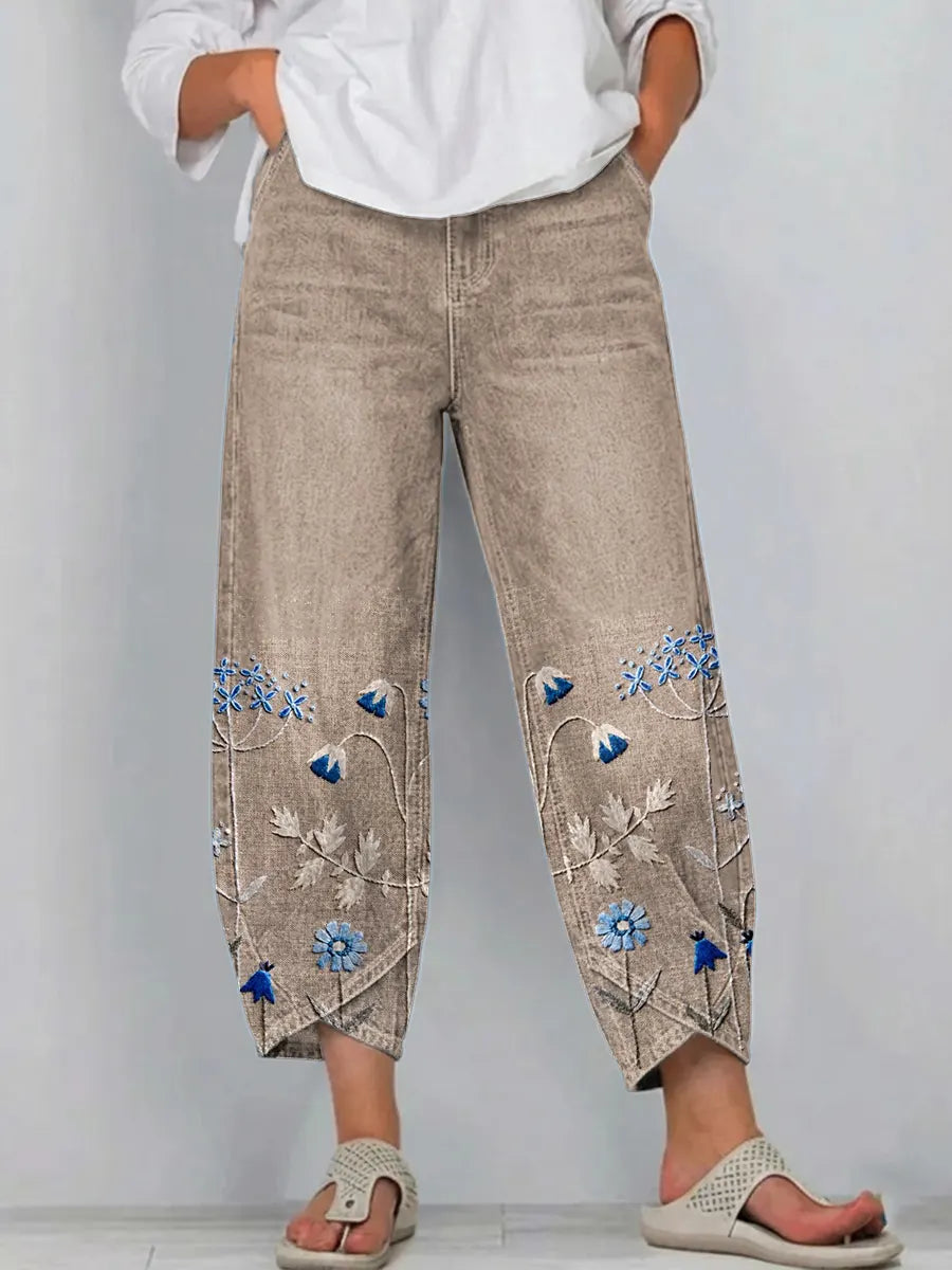 Hazel - Casual Embroidered Trousers