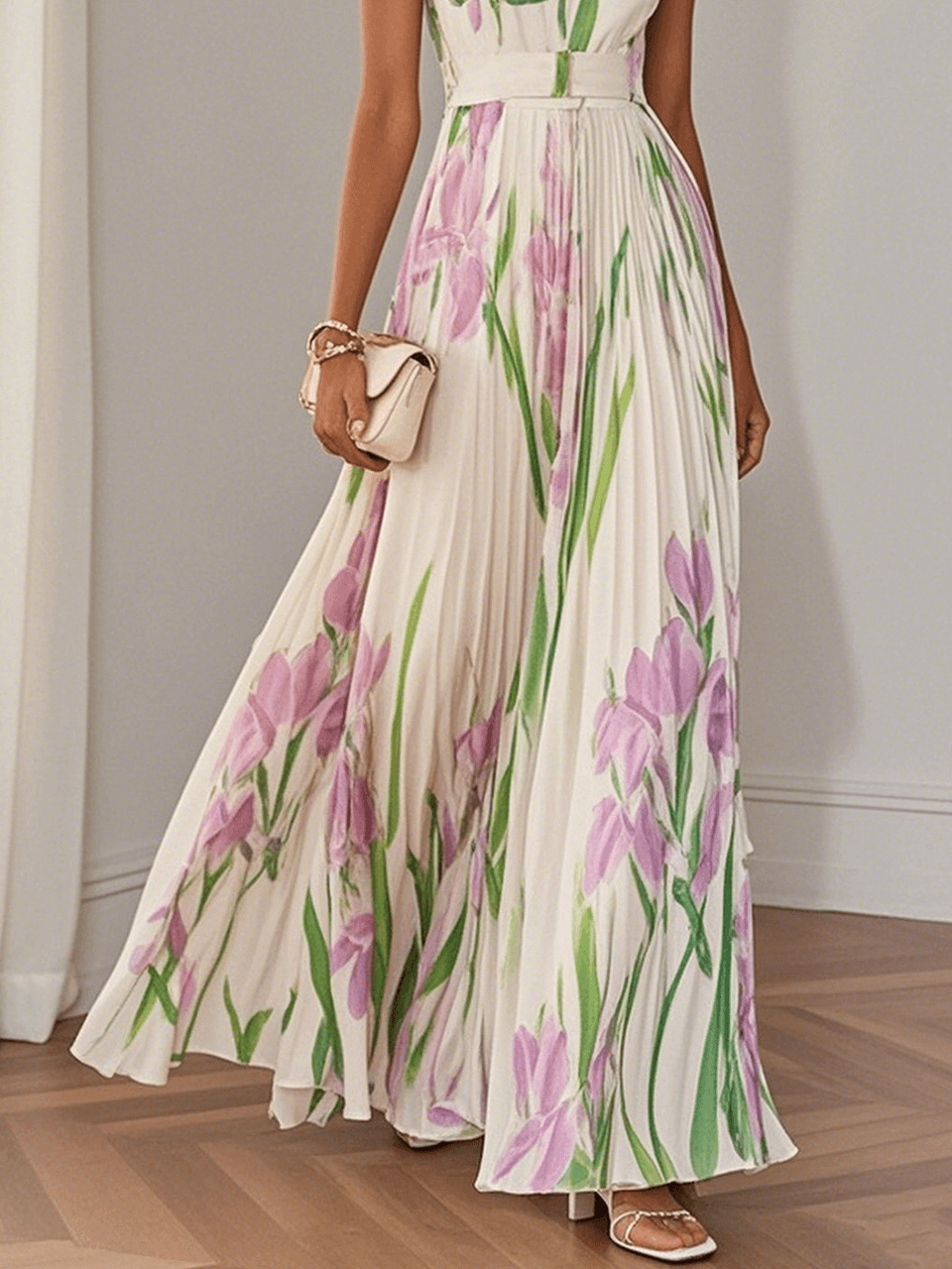Zelma™ | Pleated Chiffon Maxi Dress
